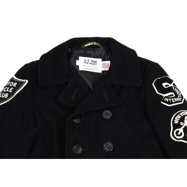 ショットSchott ウールナイロン袖ワッペンデザインPコート 黒38