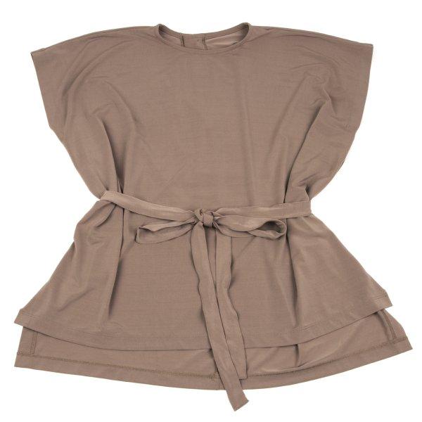 イッセイミヤケ 半袖カットソー Uネック サーモンピンク ISSEY MIYAKE（イッセイミヤケ） ストレッチウエストストリング半袖