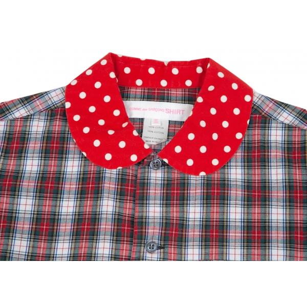 コムデギャルソン シャツ ガールcomme Des Garcons Shirt Girl ドット丸襟切替チェックブラウス 白赤緑xs レディース K プレイフル Yahoo ショッピング店 通販 Yahoo ショッピング