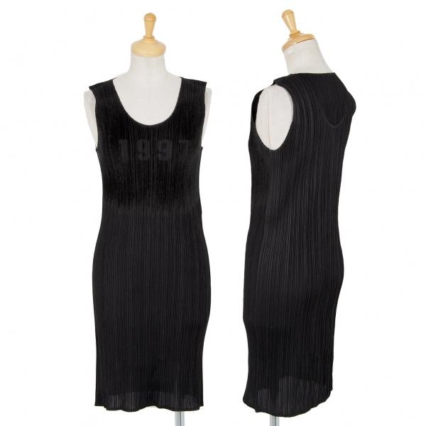 再入荷 プリーツプリーズpleats フロッキーナン Please プリーツプリーズpleats Please レディース 黒3 フロッキーナンバリングプリントプリーツノースリーブワンピース ワンピース チュニック