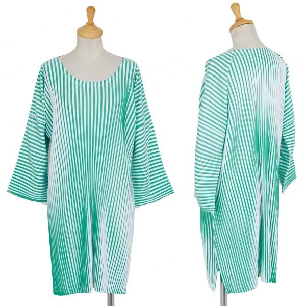 一流の品質 プリーツプリーズpleats ストライププリ Please プリーツプリーズpleats Please レディース 白緑3位 ストライププリントチュニック ワンピース チュニック Oyostate Gov Ng