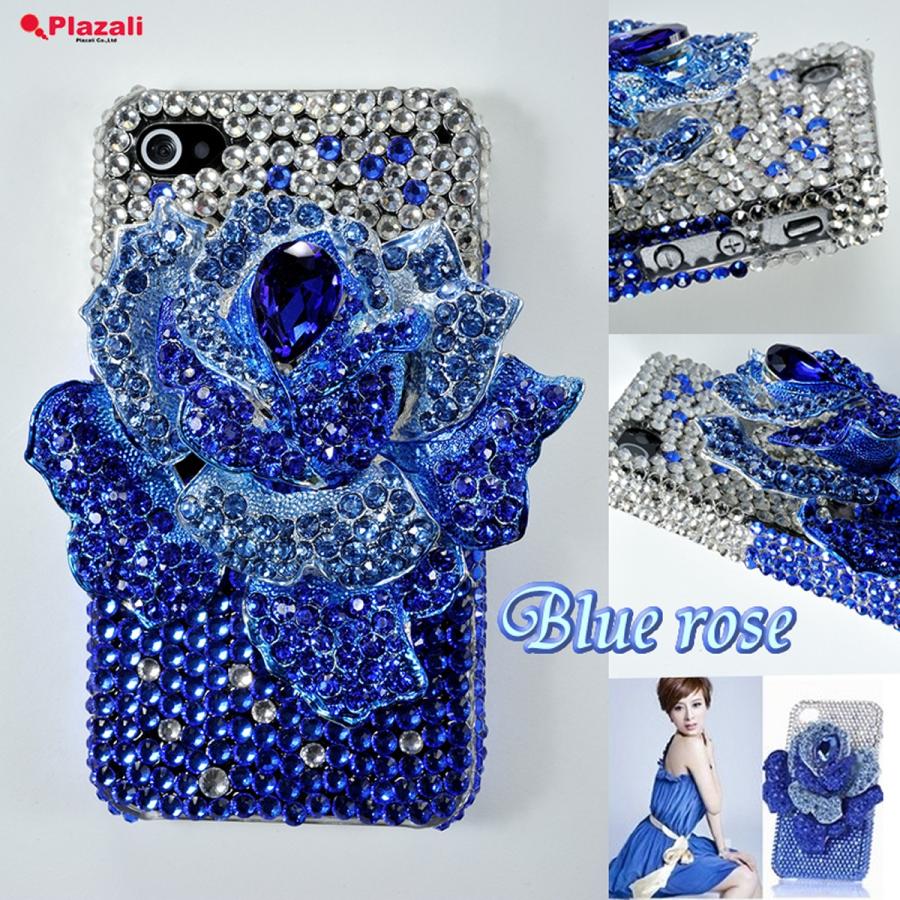 iPhone4s ケース ラインストーン iphone4カバー デコ ラインストーン デコ ケース Blue rose iphoneデコ アイフォン4sデコ デコカバー 青いバラ ばら 薔薇 | iPhone 4