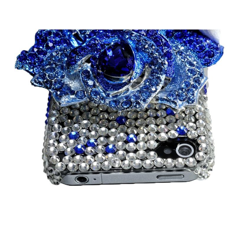 iPhone4s ケース ラインストーン iphone4カバー デコ ラインストーン デコ ケース Blue rose iphoneデコ アイフォン4sデコ デコカバー 青いバラ ばら 薔薇 | iPhone 4 | 02