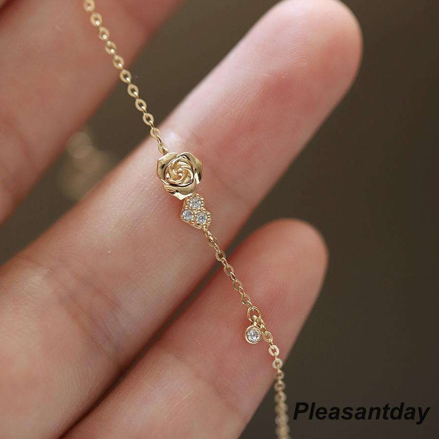 ブレスレット レディース お花 ハート ローズ 小さめ 極細 ダイヤCZ チェーン 上品 ゴールド 重ね付け 可愛い 女性 クリスマスプレゼントの画像