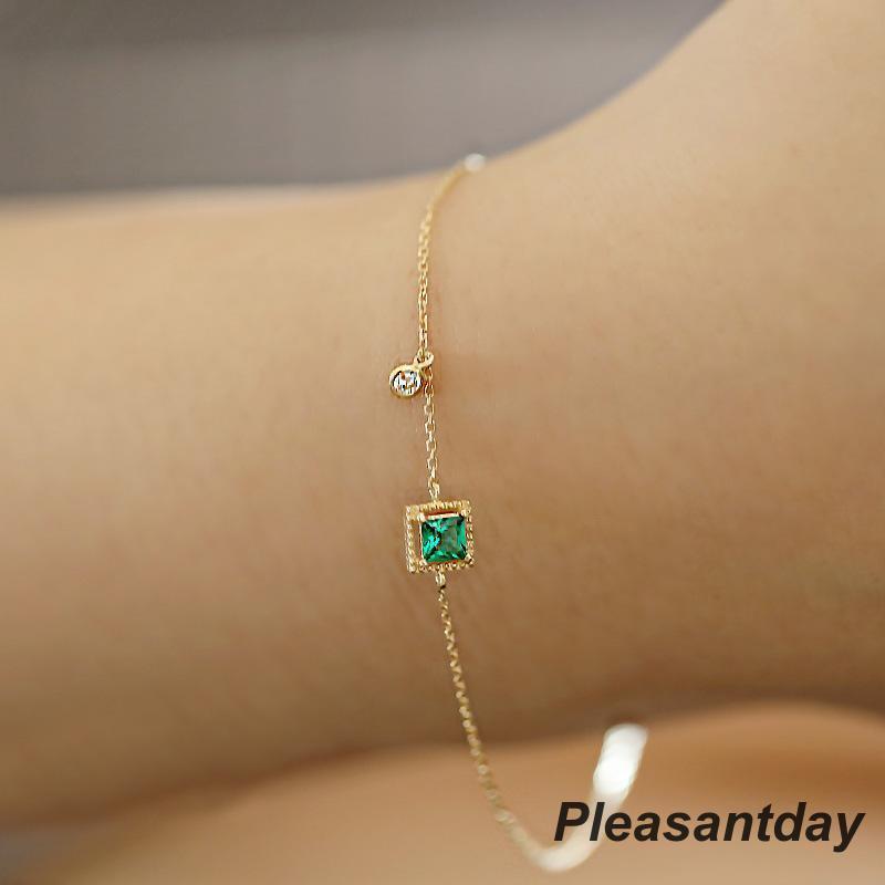 ブレスレット レディース エメラルド カラー/極細 チェーン 重ね付け/上品 ゴールド 14金 プレゼント 彼女 妻 娘 女性 母の日ギフトの画像