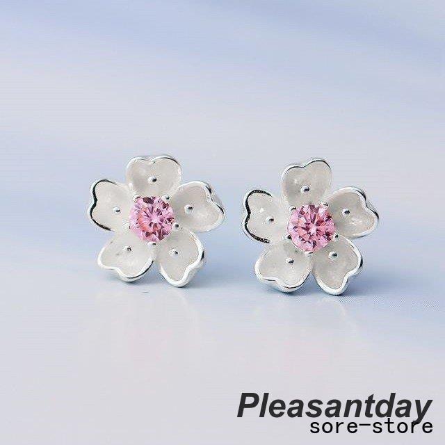 ピアス レディース お花 桜 さくら シルバー925/プラチナ仕上げ 大人可愛い  春 嫁 娘 女性 プレゼント ギフトの画像