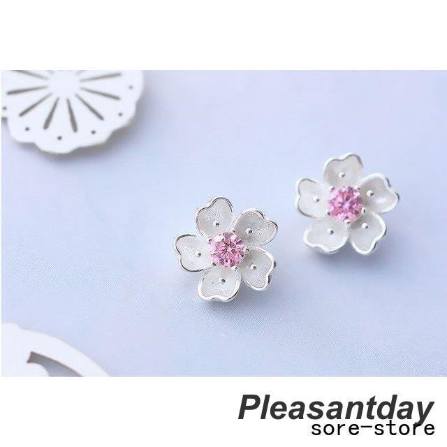 ピアス レディース お花 桜 さくら シルバー925/プラチナ仕上げ 大人可愛い  春 嫁 娘 女性 プレゼント ギフトの画像