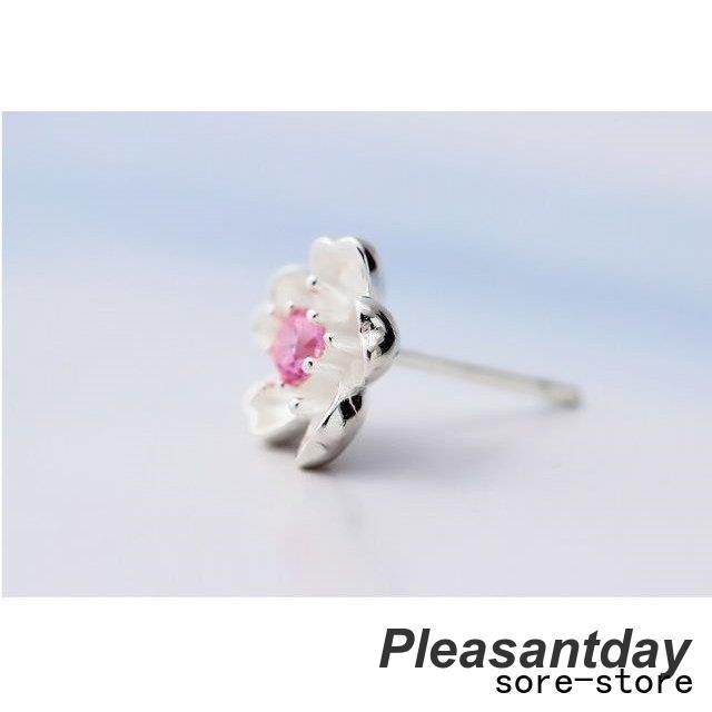 ピアス レディース お花 桜 さくら シルバー925/プラチナ仕上げ 大人可愛い  春 嫁 娘 女性 プレゼント ギフトの画像
