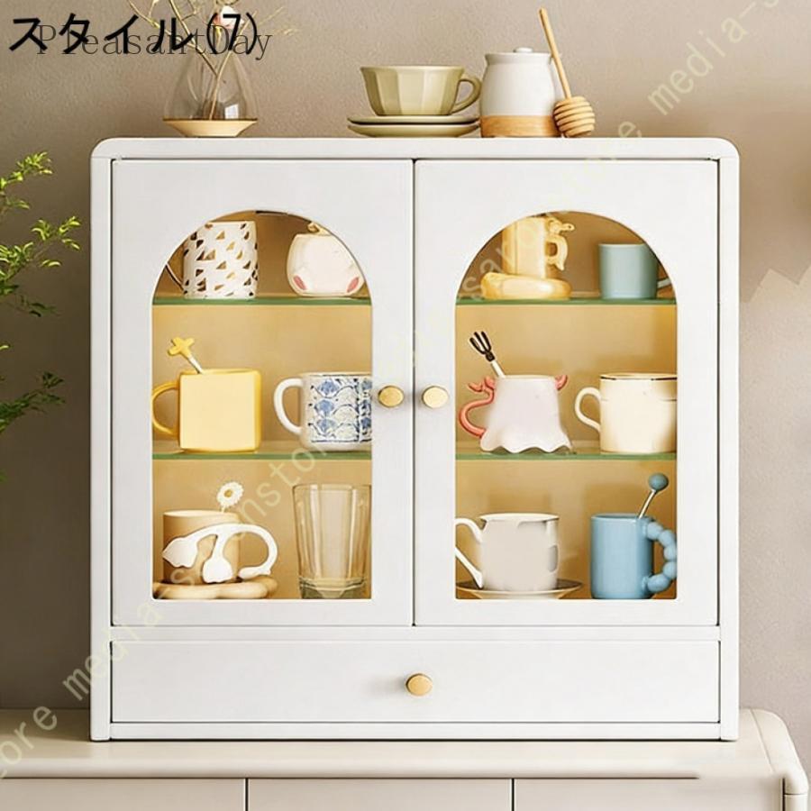 カウンター上収納 木製 ミニ食器棚 透明扉 コンパクト キッチン収納