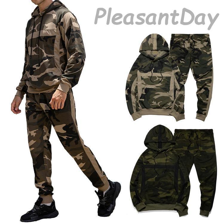 メンズ スウェット上下セット ジャージ 上下 迷彩柄 パーカー+ジョガー