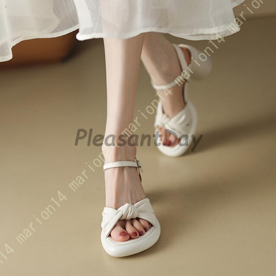 厚底ホワイトストラップサンダル Lace Ladies サンダル クロス ストラップ 厚底 ハイカット