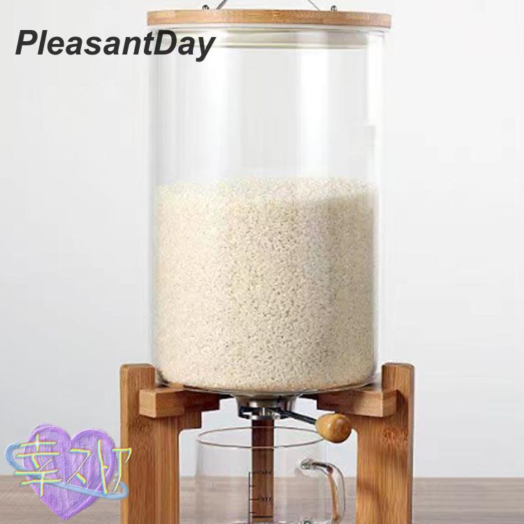 密閉米びつ ふた付き 5L /7.5L 10kg 15kg ガラス シリアル ディスペンサー 収納ジャー セット 目盛り付き 計量カップ 気密収納容器_3