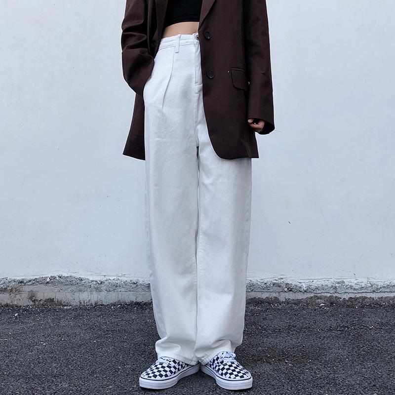 ホワイト デニム パンツ レディース ジーンズ ルーズ 白 ウォッシュ 春