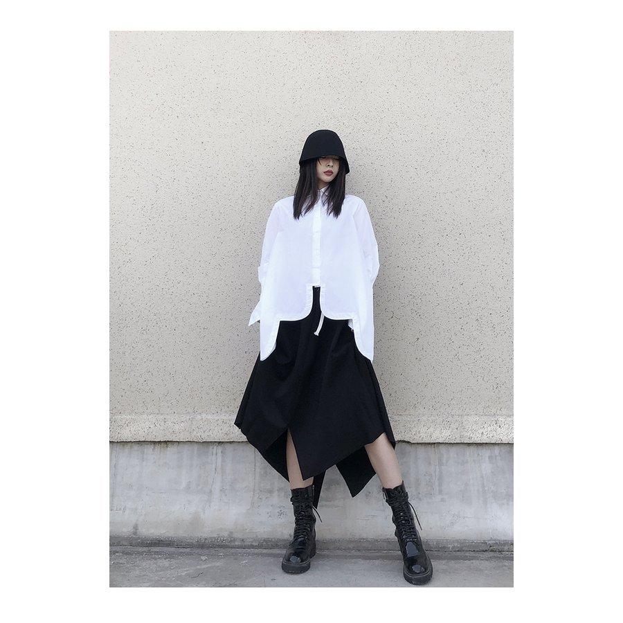 アシンメトリー シャツ トップス レディース 長袖 個性的 変形デザイン