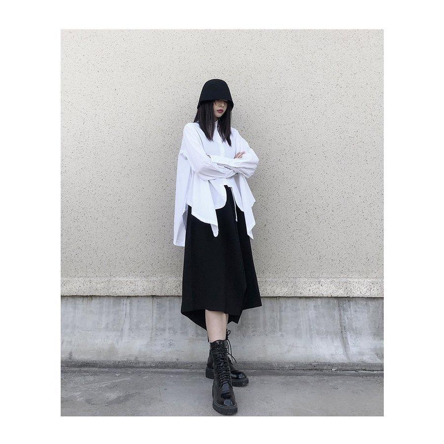 アシンメトリー シャツ トップス レディース 長袖 個性的 変形デザイン
