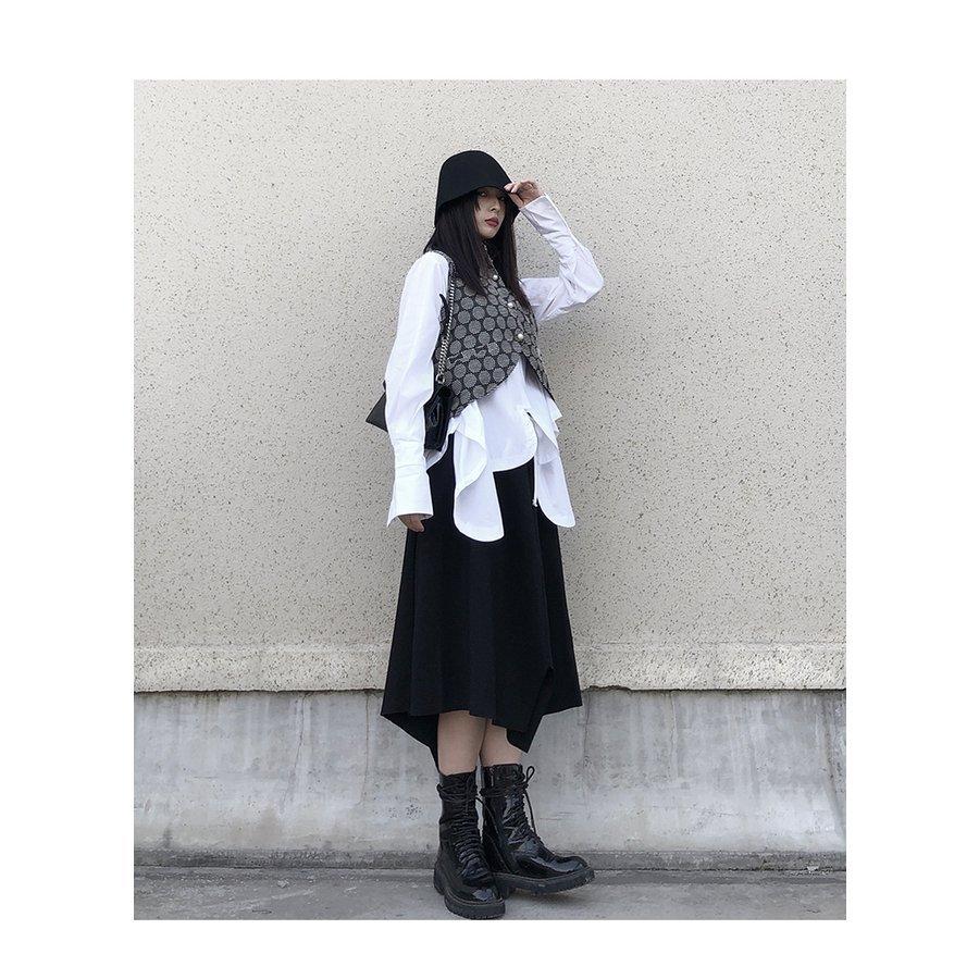 アシンメトリー シャツ トップス レディース 長袖 個性的 変形デザイン