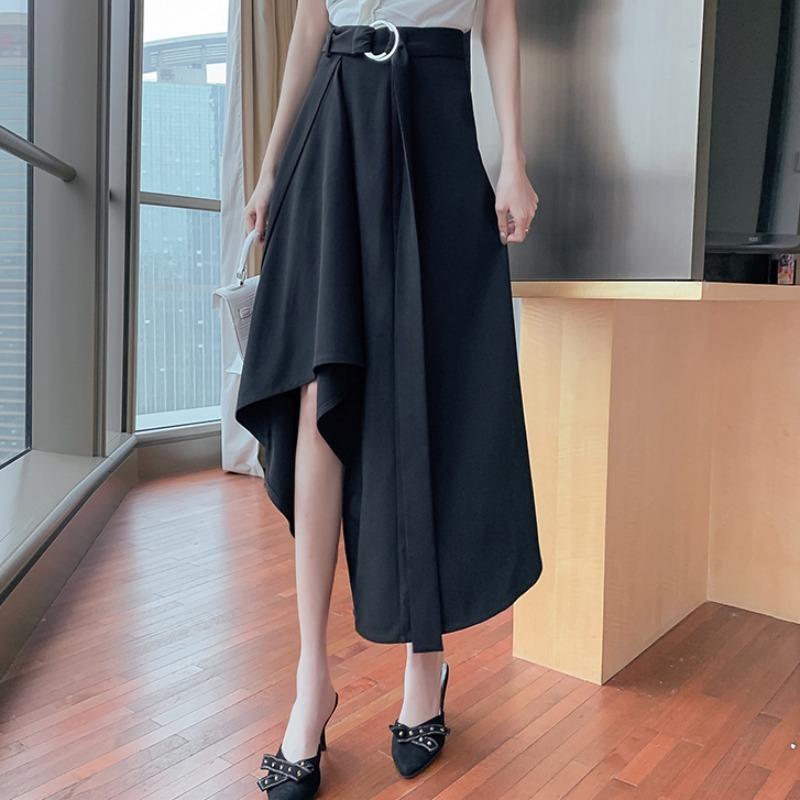不規則 スカート アシンメトリー ミドル丈 レディース アシメ 黒  
