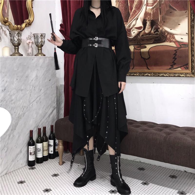 ロング シャツ ブラウス トップス シャツワンピ 長袖 ベルト付き