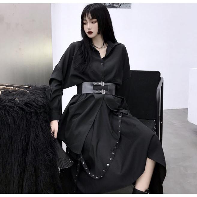 ロング シャツ ブラウス トップス シャツワンピ 長袖 ベルト付き