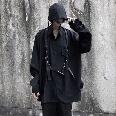 シャツ レディース ハーネスベルトシャツ ストリート 長袖 トップス ベルト サスペンダーブラック 黒 コーデ おしゃれ 女子 サブカル 青文字系 韓国 Ka080 Pleglad 通販 Yahoo ショッピング