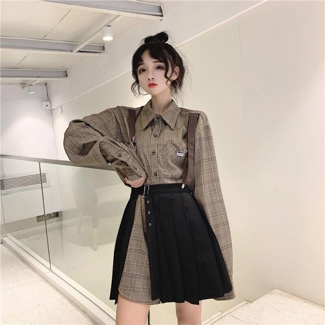 シャツワンピース セットアップ トップス チェック シャツワンピ