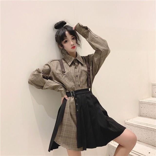 シャツワンピース セットアップ トップス チェック シャツワンピ