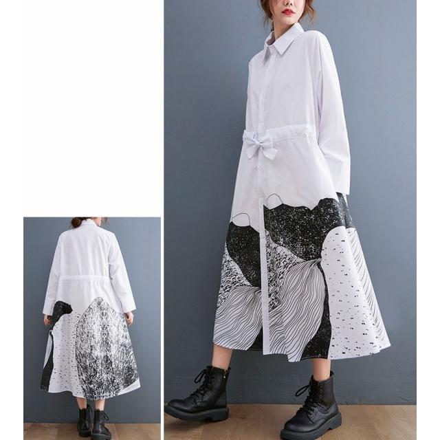 モード系 シャツワンピース 個性的 長袖 前開き ミモレ丈 膝丈 レディース オーバーサイズ ワンピ 大人きれいめ アシメ 韓国 春夏 20代 30代 |  | 03