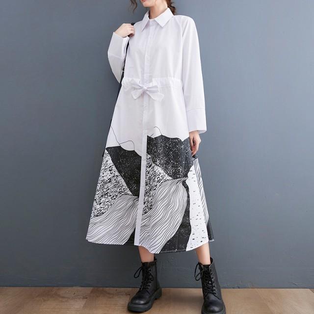 モード系 シャツワンピース 個性的 長袖 前開き ミモレ丈 膝丈 レディース オーバーサイズ ワンピ 大人きれいめ アシメ 韓国 春夏 20代 30代 |  | 14