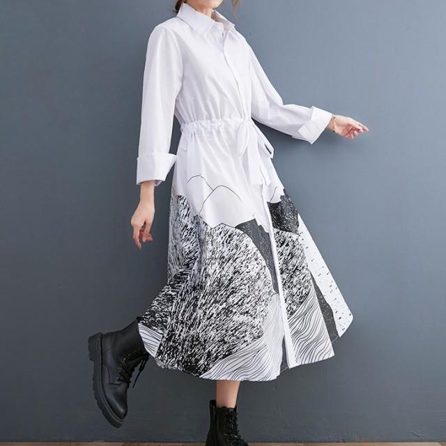 モード系 シャツワンピース 個性的 長袖 前開き ミモレ丈 膝丈 レディース オーバーサイズ ワンピ 大人きれいめ アシメ 韓国 春夏 20代 30代 |  | 06