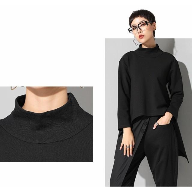 トップス モード系 長袖 レディース ハイネック アシンメトリー 個性的