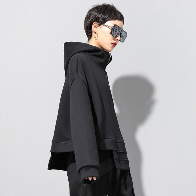 パーカー レディース トップス ハイネック トレーナー フード 長袖