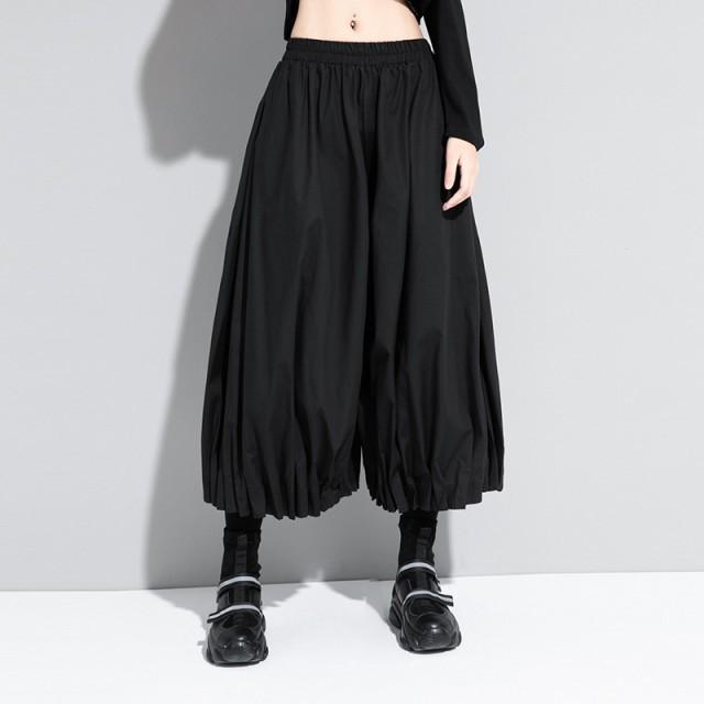 ワイドパンツ レディース パンツ プリーツ クロップドパンツ