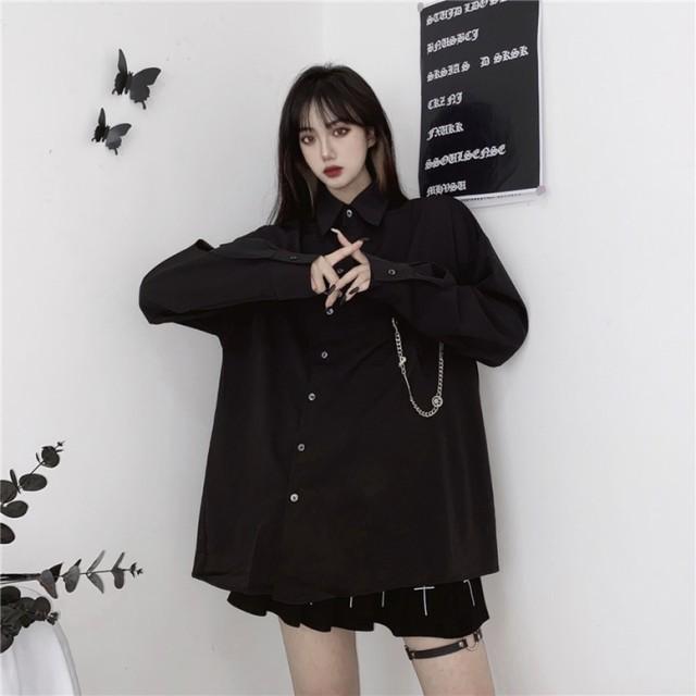 シャツ レディース 長袖 個性的 トップス モード系 チェーン付き 不