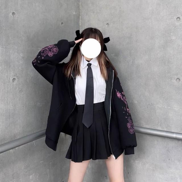 パーカー レディース 黒 トップス ジップアップ 長袖 ストリート