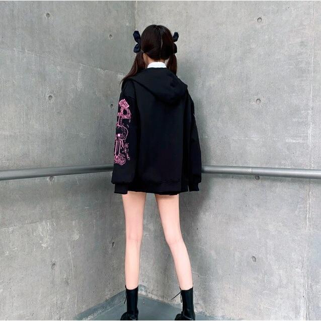 パーカー レディース 黒 トップス ジップアップ 長袖 ストリート