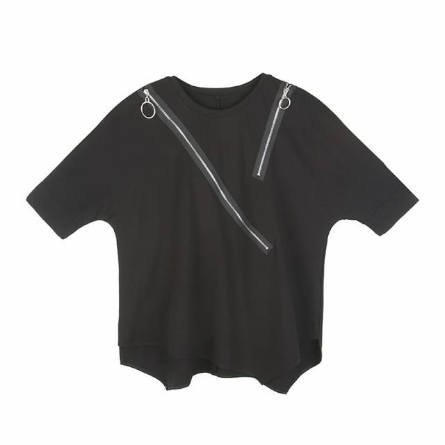 トップス レディース Tシャツ 半袖 デザイン シャツ モード系 個性的 不規則 アシンメトリー 大人 ゆったり おしゃれ 黒 韓国ファッション 春夏 |  | 06