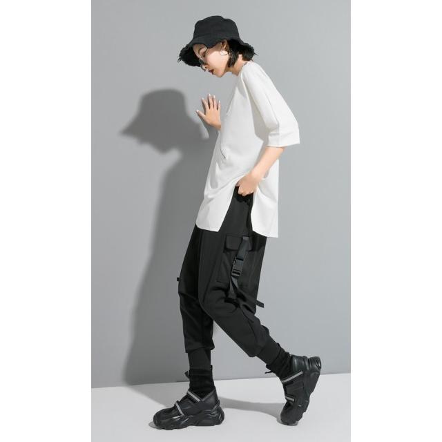 トップス レディース Tシャツ 半袖 デザイン シャツ モード系 個性的 不規則 アシンメトリー 大人 ゆったり おしゃれ 黒 韓国ファッション 春夏 |  | 07