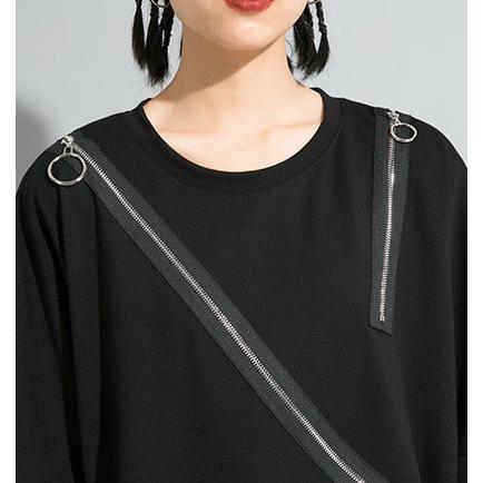 トップス レディース Tシャツ 半袖 デザイン シャツ モード系 個性的 不規則 アシンメトリー 大人 ゆったり おしゃれ 黒 韓国ファッション 春夏 |  | 08