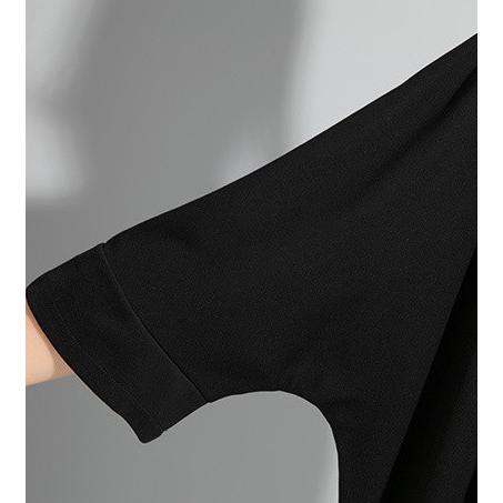 トップス レディース Tシャツ 半袖 デザイン シャツ モード系 個性的 不規則 アシンメトリー 大人 ゆったり おしゃれ 黒 韓国ファッション 春夏 |  | 09