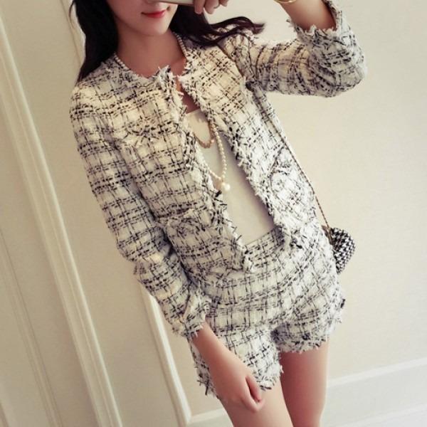 ツイード ジャケット パンツセットアップ 2ピース チェック柄