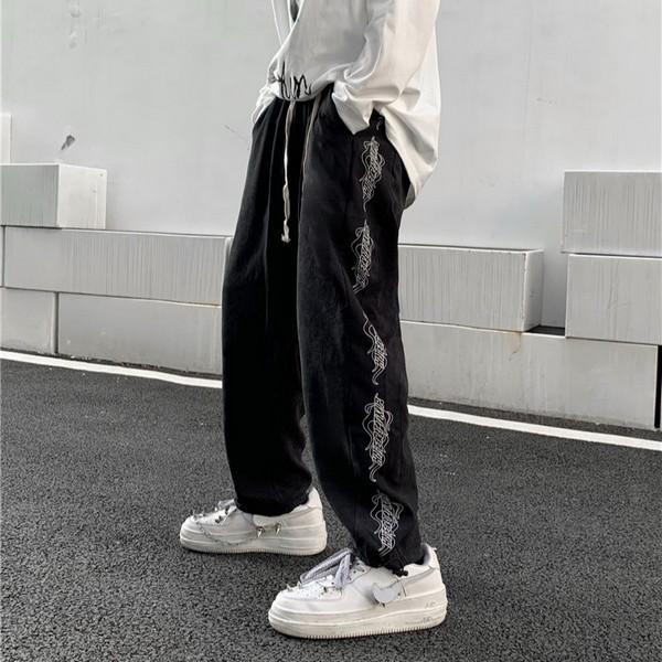 パンツ メンズ レディース サイドロゴ ズボン 原宿系ファッション ズボン 韓国 ダンス衣装 ブラック 黒 青文字系 ボトムス Sh057 Pleglad 通販 Yahoo ショッピング