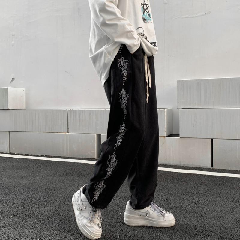 パンツ メンズ レディース サイドロゴ ズボン 原宿系ファッション ズボン 韓国 ダンス衣装 ブラック 黒 青文字系 ボトムス Sh057 Pleglad 通販 Yahoo ショッピング