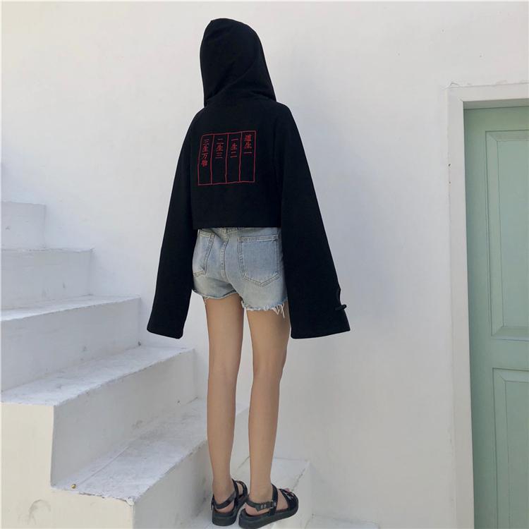 ❣️新作︎✿新品タグ付き❣️D.S. CLUB フード付きブラック パーカーL パーカー フード付き ショート丈 レディース トップス チャイナ
