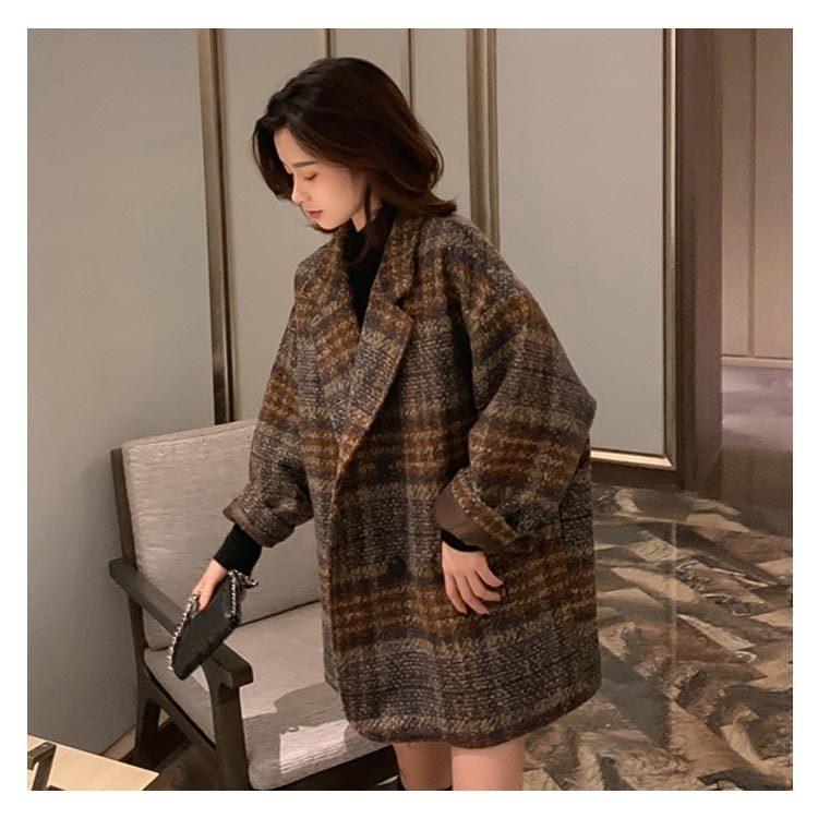レディース チェスターコート ベルト付き バルーンスリーブ 可愛い ピーコート 女性 ツイードコート 秋冬 アウター レトロ お洒落 ピーコート レディース ツイード ジャケット Pコート チェック柄