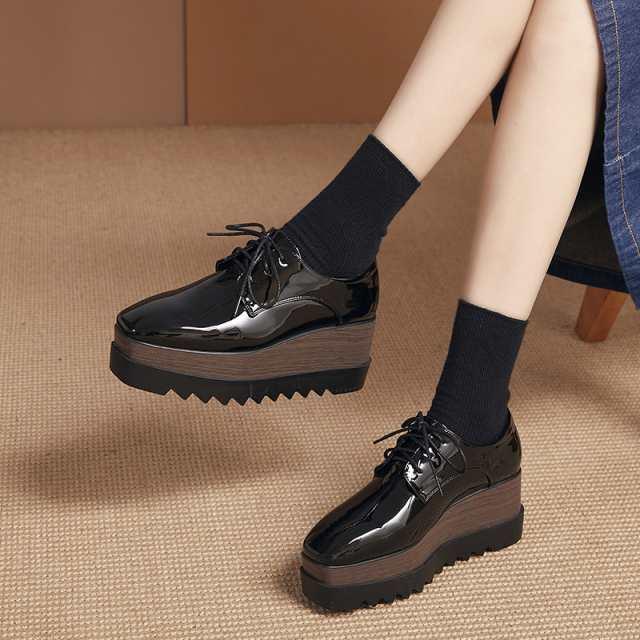 プラットフォームシューズ ローファー レディース レースアップ