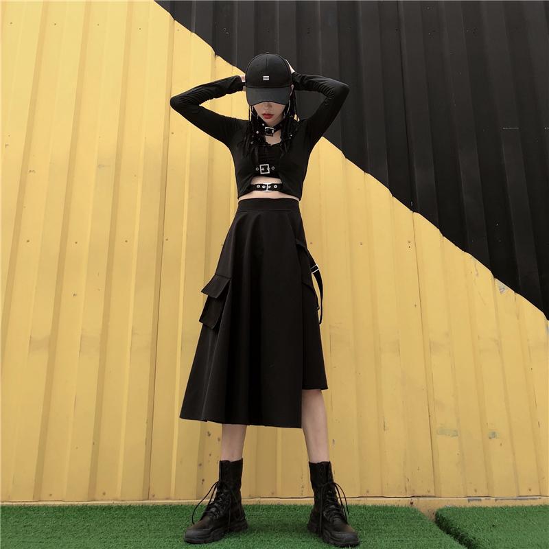 ストリート スカート Aライン アシンメトリー ミモレ丈 レディース