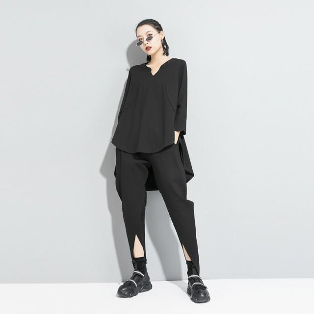 トップス レディース シャツ モード系 長袖 個性的 Tシャツ アシンメトリー ストリートファッション 黒 カジュアル きれいめ ルーズ 春秋 |  | 02