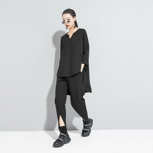 トップス レディース シャツ モード系 長袖 個性的 Tシャツ アシンメトリー ストリートファッション 黒 カジュアル きれいめ ルーズ 春秋 |  | 03