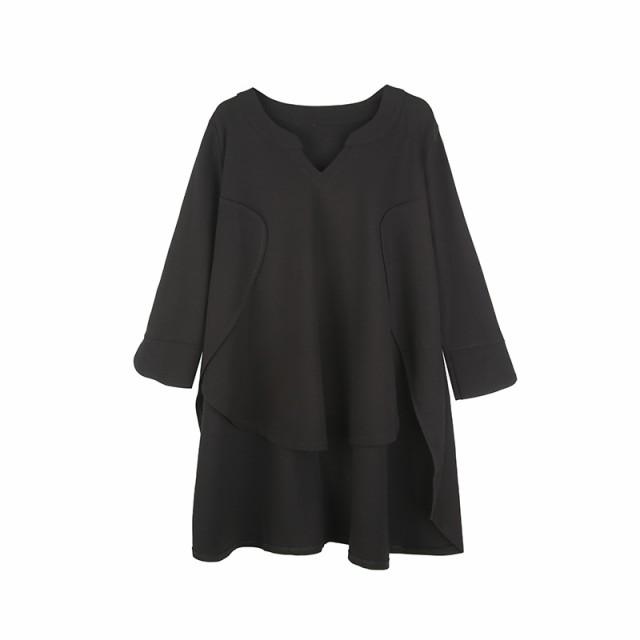 トップス レディース シャツ モード系 長袖 個性的 Tシャツ アシンメトリー ストリートファッション 黒 カジュアル きれいめ ルーズ 春秋 |  | 01