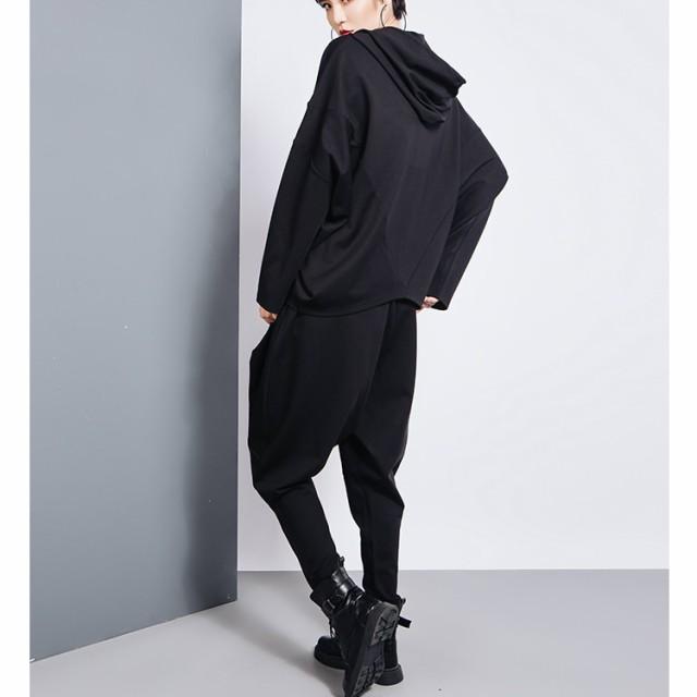 【萌】モユル センソユニコ サルエルパンツ 伸縮性あり ブラック 黒 センソユニコ 萌 モユルアシンメトリー黒サルエルパンツ